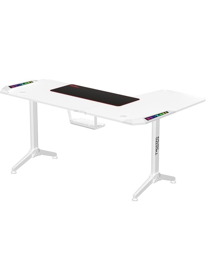 Twisted Minds WARRIOR L Shaped Gaming Desk 160cm, Ergonomic Design, RGB lights, Adjustable Height with Cup & Headphone Holder, Study Writing Workstation, Easy Assembly - Image 1